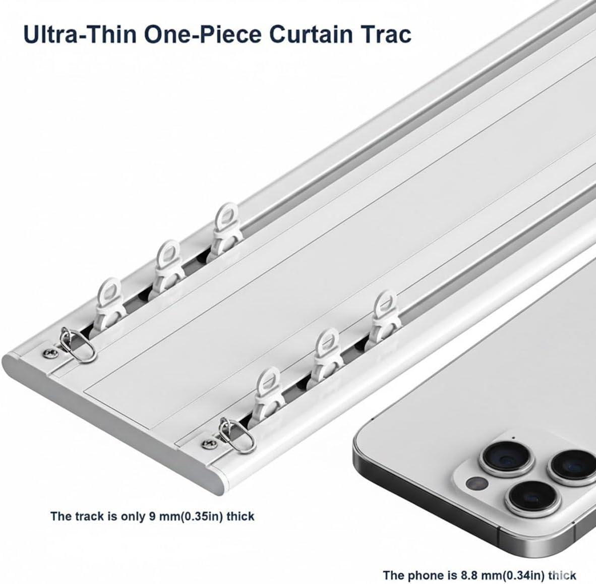 Ultra-thin Double-track Curtain Track, Silent Heavy Duty Drop Aluminum Track Set, Ceiling Aluminum Alloy Four Wheel Track, Curtain Rail System for Living Room Bedroom(4.3ft(130cm))