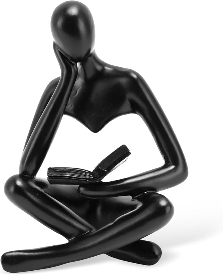 HERCHR Estatua del Pensador De La Decoración del Hogar, Estatua del Pensador De Las Mujeres De Lectura Figura Coleccionable De Resina Escultura De Arte Abstracto Decoración Moderna(Negro)