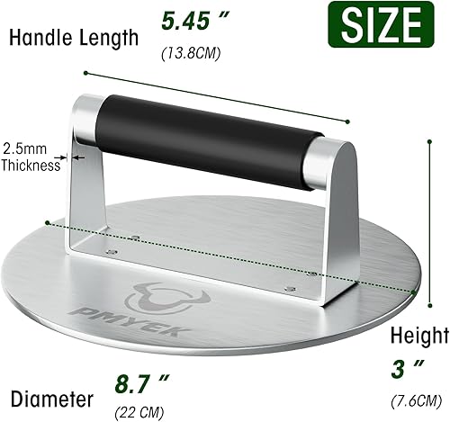 Miniatura 2 de PMYEK Prensa de hamburguesas con mango antiquemaduras, herramienta trituradora de hamburguesas de 8.7 pulgadas, prensa de tortilla para parrilla de