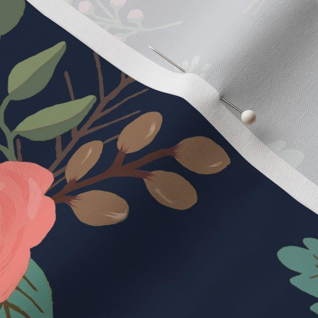 Spoonflower Fabric - Navy, Floral, Bouquets, Coral, Spring, Nursery, Pink, Flowers, Printed on Petal Signature Cotton Fabric Fat Quarter - Sewing Quilting Apparel Crafts Decor