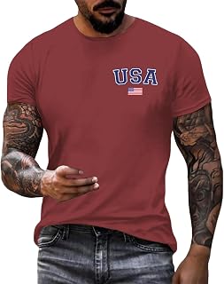 Mens T-Shirts Short Sleeve USA Flag Print 4th of July Patriotic T-Shirts Loose Fit Stars Stripes Casual Tees