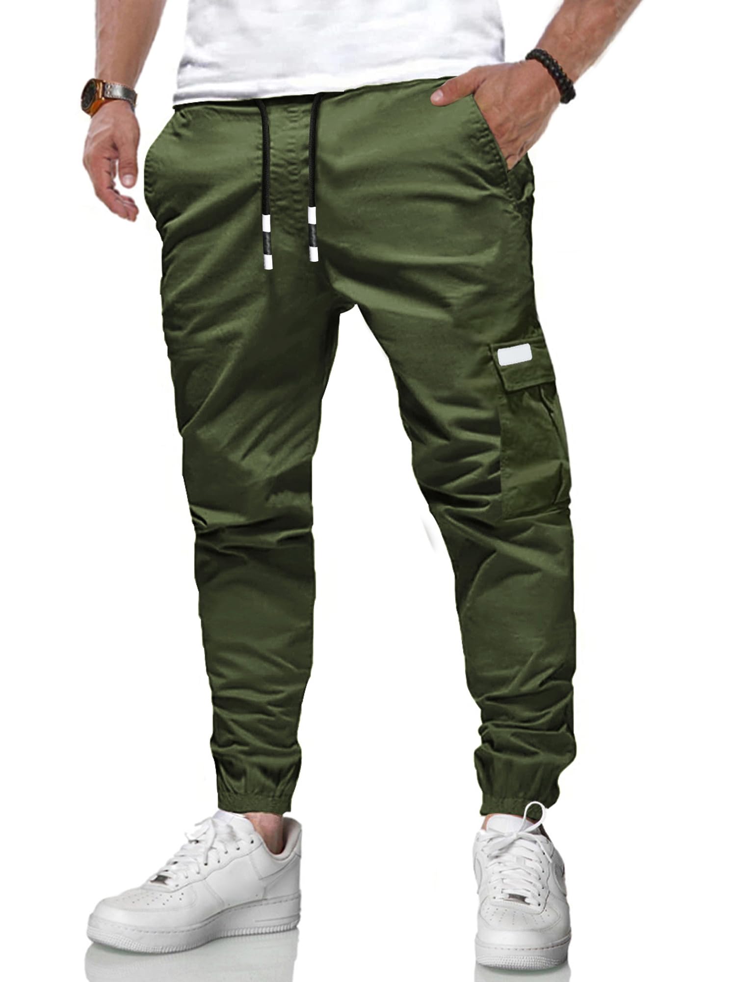 LIUPMWE Herren Hose Chino Cargo Jogginghose Baumwolle Sweathose Lange Atmungsaktiv Sporthose Freizeithose Elastische Pants Taille mit Kordelzug Taschen