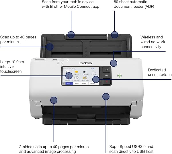 Brother ADS-4700W Professional Desktop Document Scanner | SuperSpeed USB 3.0 |10.9cm Touchscreen |Advanced Image Capture, UK Plug - 2