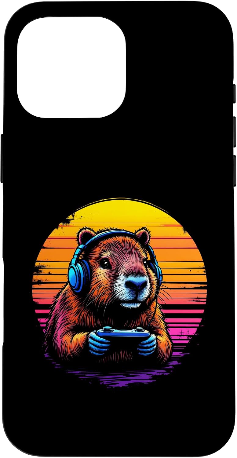 Funny Capybara Tee Gamepad Headphones Video Games Gamer Case for iPhone 16 Pro Max