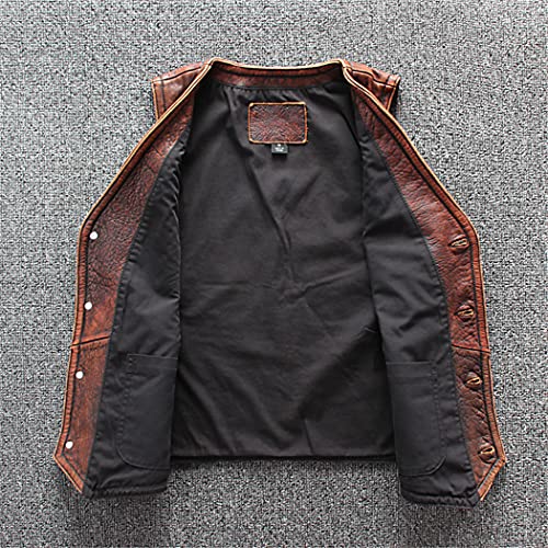 Veste de motard sans manches en cuir véritable marron pour rouler sans gêne L
