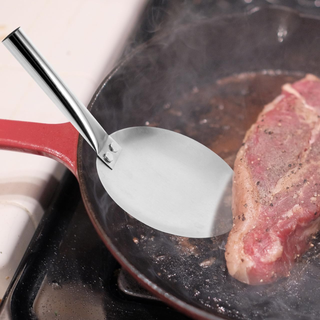 Multi-Function Kitchen Scoop 9.44In Stainless Steel Tofu Scoop Rice Ladle Food Serving Spoon with Comfortable Handle for Soup and Cooking