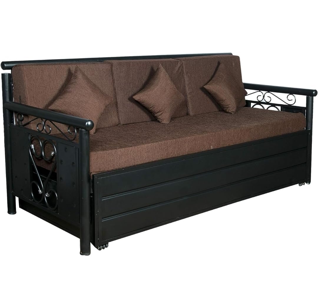 Metal Black Matte Finish Sofa Cum Bed with Hydraulic Storage and Mattress (Brown, 6X4 Feet, 4 Seater) _015-image-24