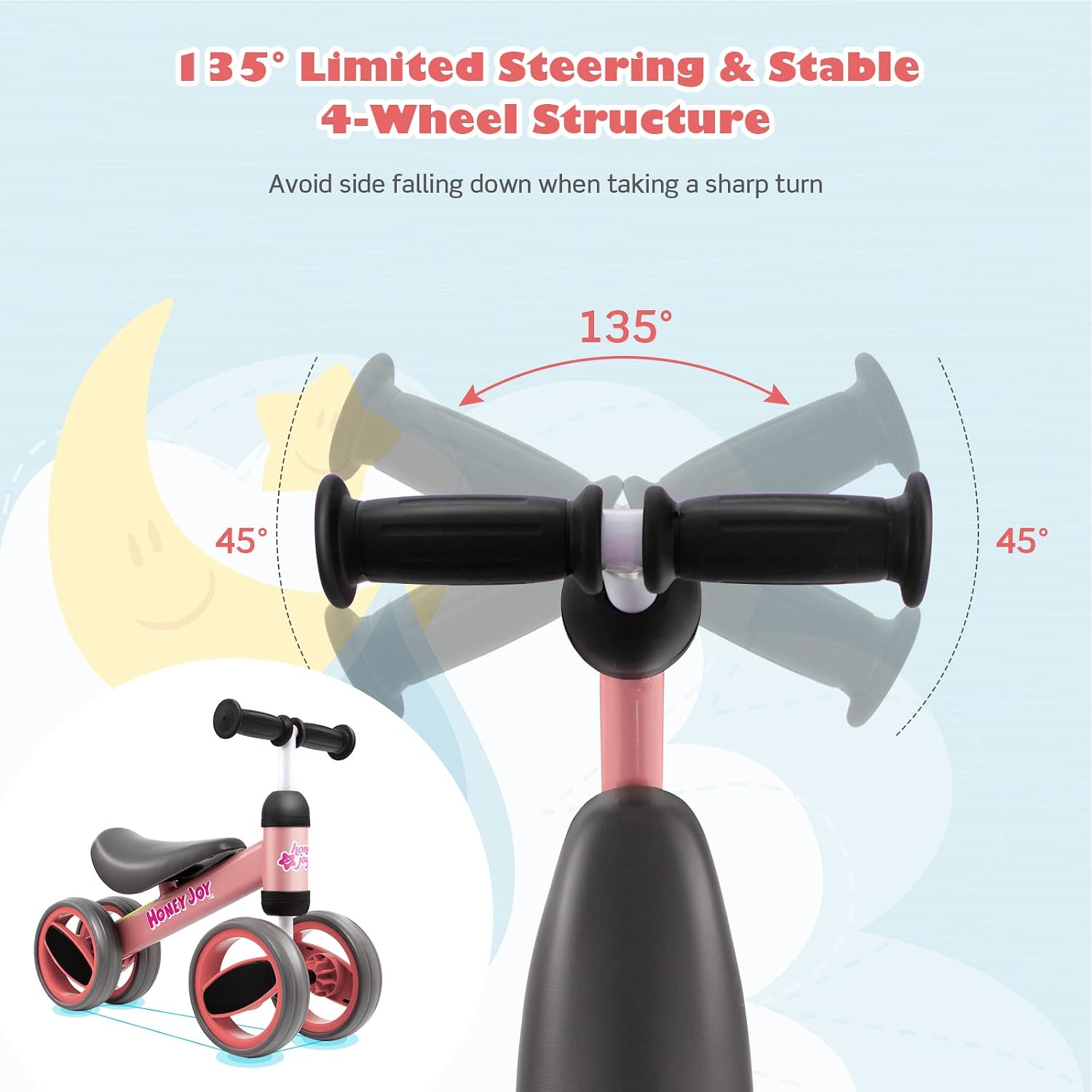 HONEY JOY Baby Balance Bike, Toddler Balance Bicycle for 12-24 Month, 4 Wheels Toddler First Bike, No Pedal Toddlers Walker Bike Riding Toy for 1 Year Old Boys Girls, First Birthday Gift