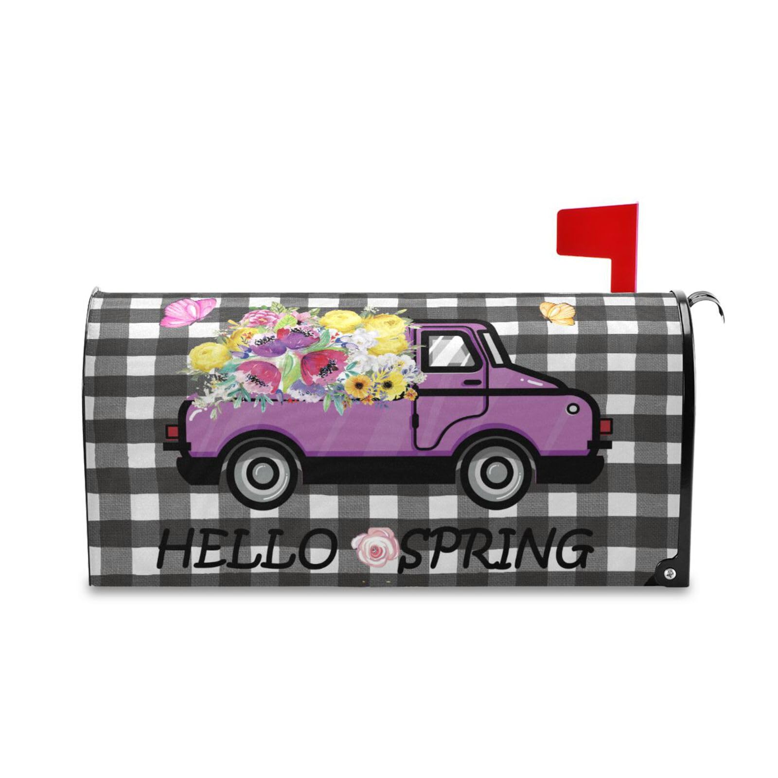 Wusikd Hello Spring Truck Mailbox Cover Magnetic Standard Size Flowers Butterfly Mailbox Covers Letter Post Box Cover Wrap Decoration Welcome Home Garden Outdoor 21