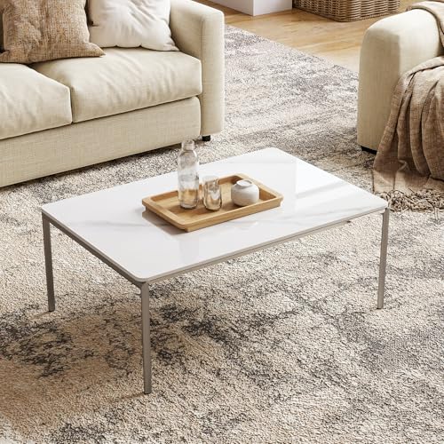 SSTBLEV Rectangle Table Top,35.4” x 23.6 ” White Sintered Stone Tabletop, DIY Replacement & Cover Marble Desktop, Scratch & Wear Resistant, Easy to Clean, Suitable for Indoor & Outdoor