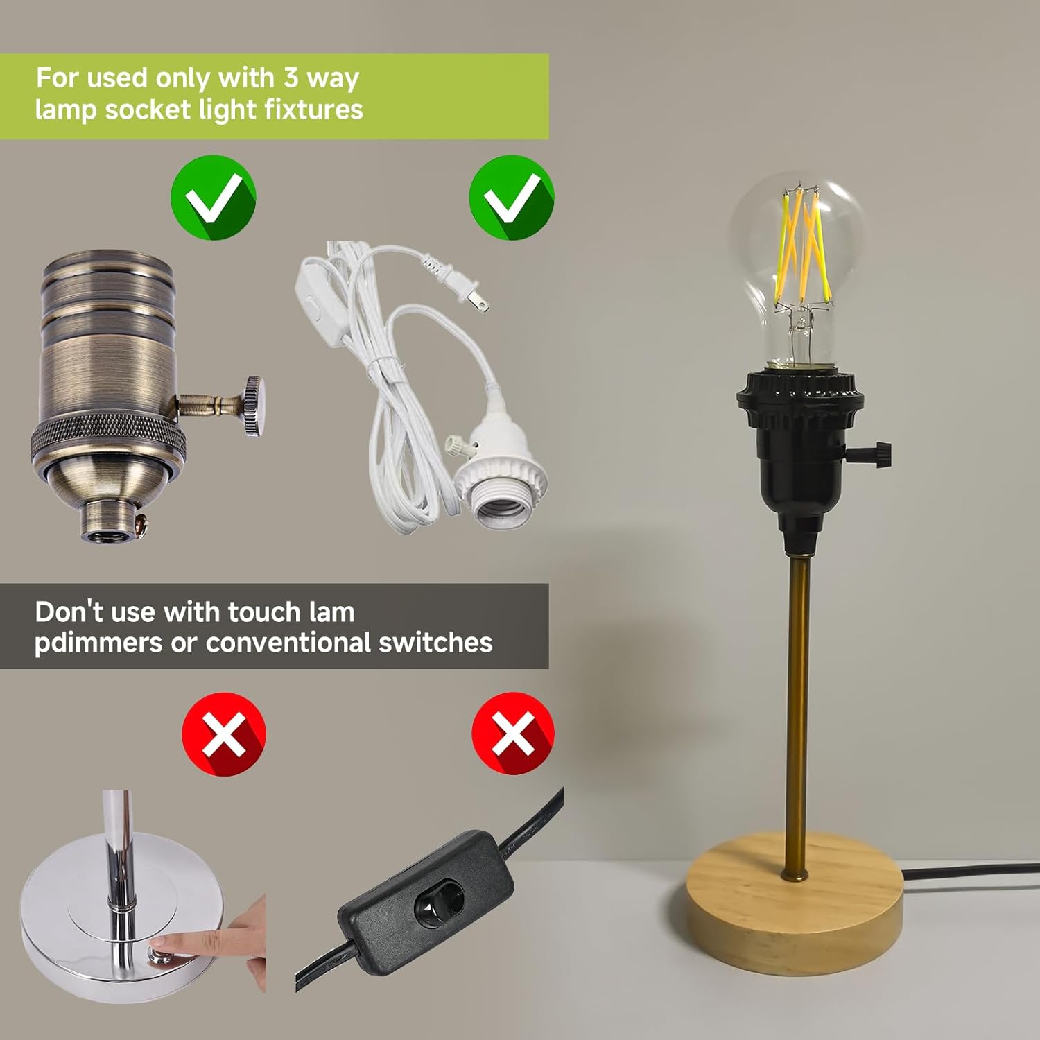 A19 3 Way LED Edison Filament Bulb, E26 Base, Color Changing (Green/2700K/Yellow-Green), 30/50/80W Equivalent - Ideal for Indoor, Reading, Decorative Use - 2 Pack