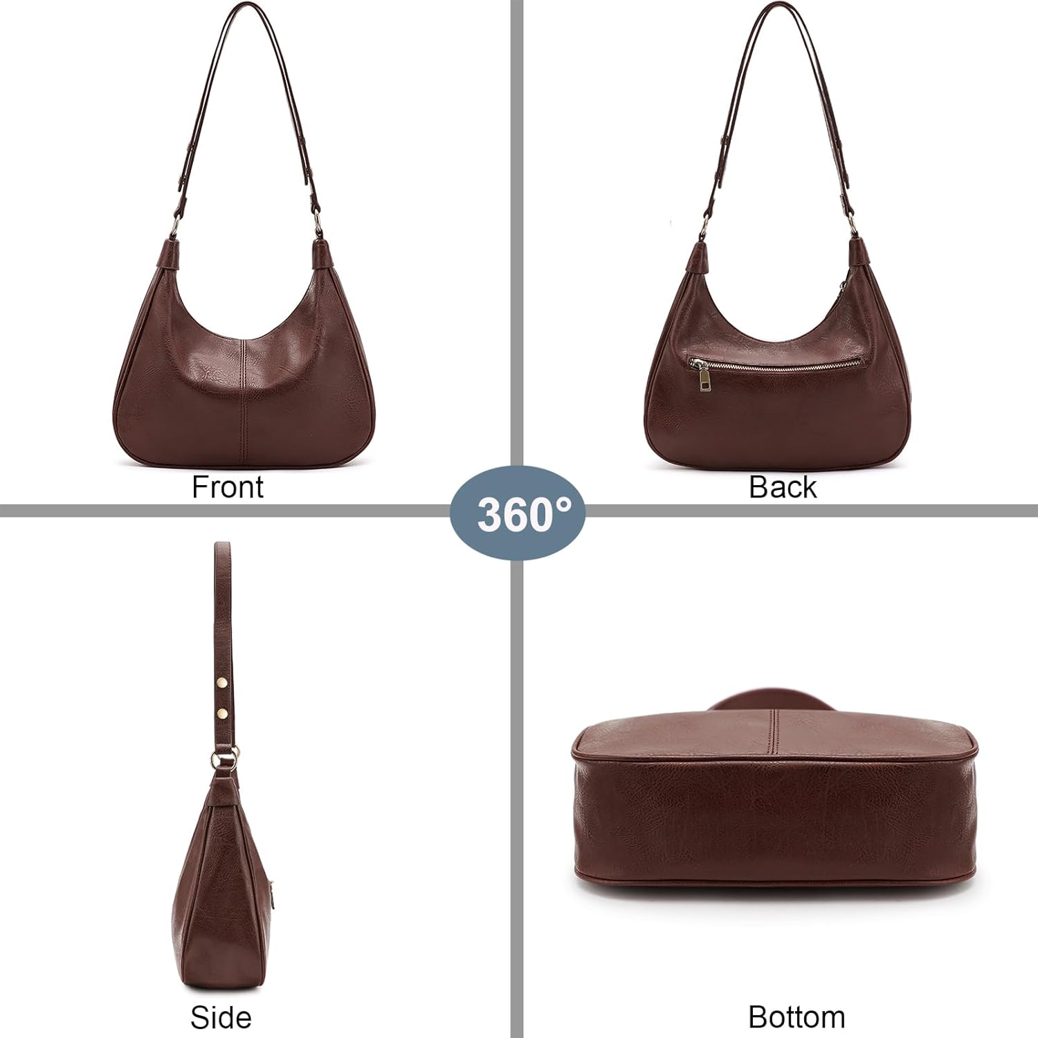 NIUEIMEE ZHOU Shoulder Bag for Women Ultra Soft Foldable Vegan Leather Crossbody Bags Tote Hobo HandBag Underarm Purses - Image 3