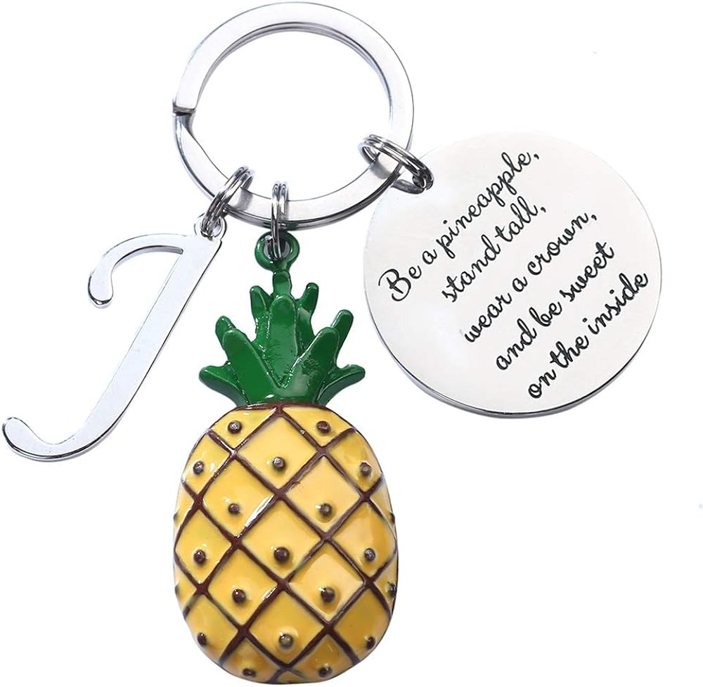 Pineapple Gifts Initial Charm Keychain - Be a Pineapple Keychain Gifts for Her