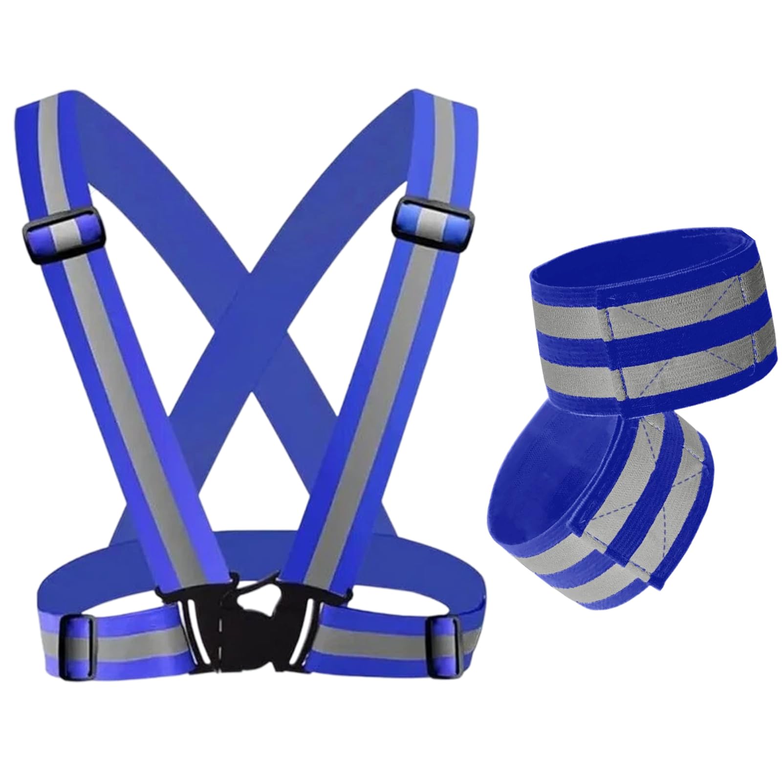 YSDINK Reflective Vest and Armbands Safety Set:Adjustable High Visibility Elastic Vest with 2 High Vis Armbands for Night Running,Cycling,Jogging,Walking,Suitable for Men, Women, Kids (Royal Blue)