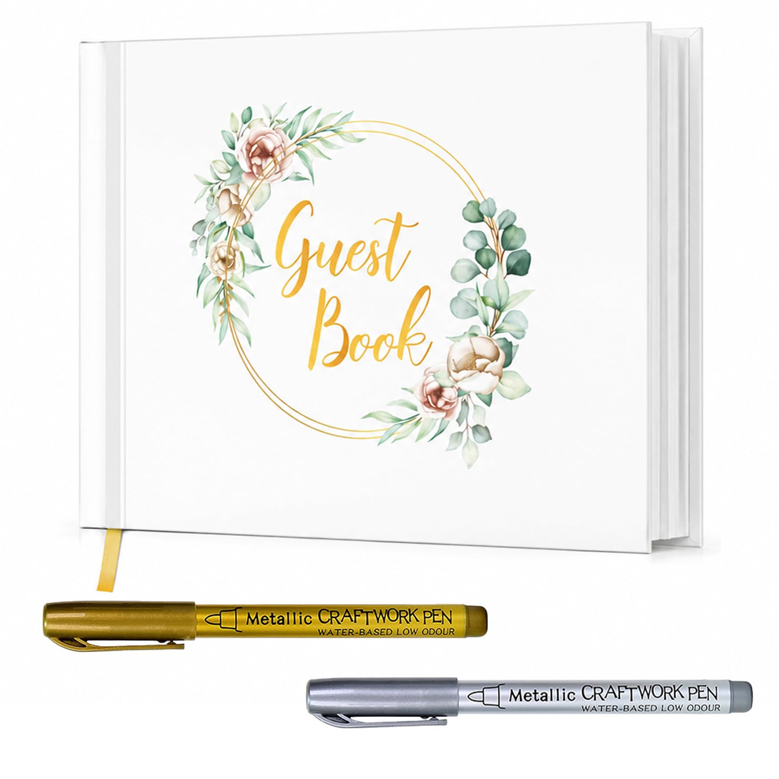 Wedding Guest Book, Large Wedding Scrapbook 120 Pages, Memory Wedding books for Guests to Sign, Hardcover Visitors Book with 2 Metallic Pens for Wedding Christening Birthday Bridal Baby Shower Party