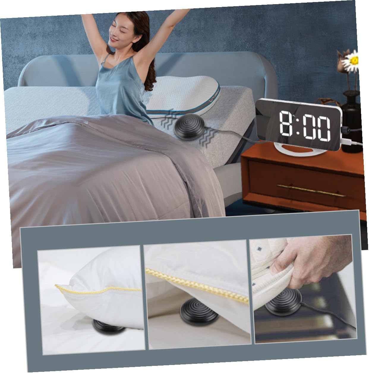 Vibrating Alarm Clock with LED Mirror Surface Digital Display, Multifunctional Shaking Bedside Clock for Bedroom Use