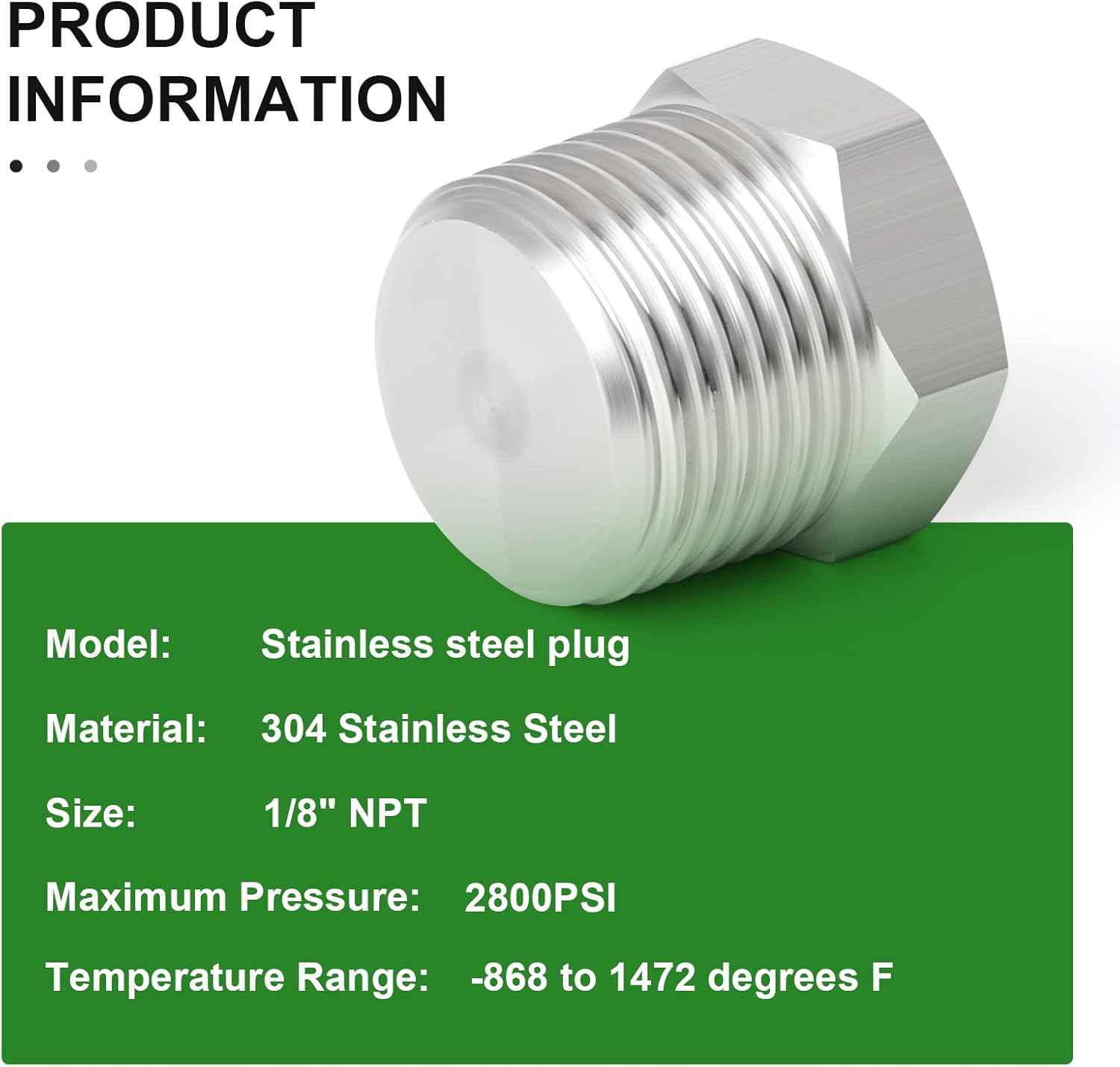 TAISHER 5PCS Stainless Steel Outer Hex Thread Socket Pipe Plug Fitting 1/8" NPT Male