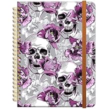 Ruled Spiral Writing Notebook,A5 Hardcover Lined College Journal for Women Lady Girl,Cool Strong Twin-Wire Binding with Premium Paper,8.4" X 6",Perfect for School,Office,Home GiftsPurple Skull