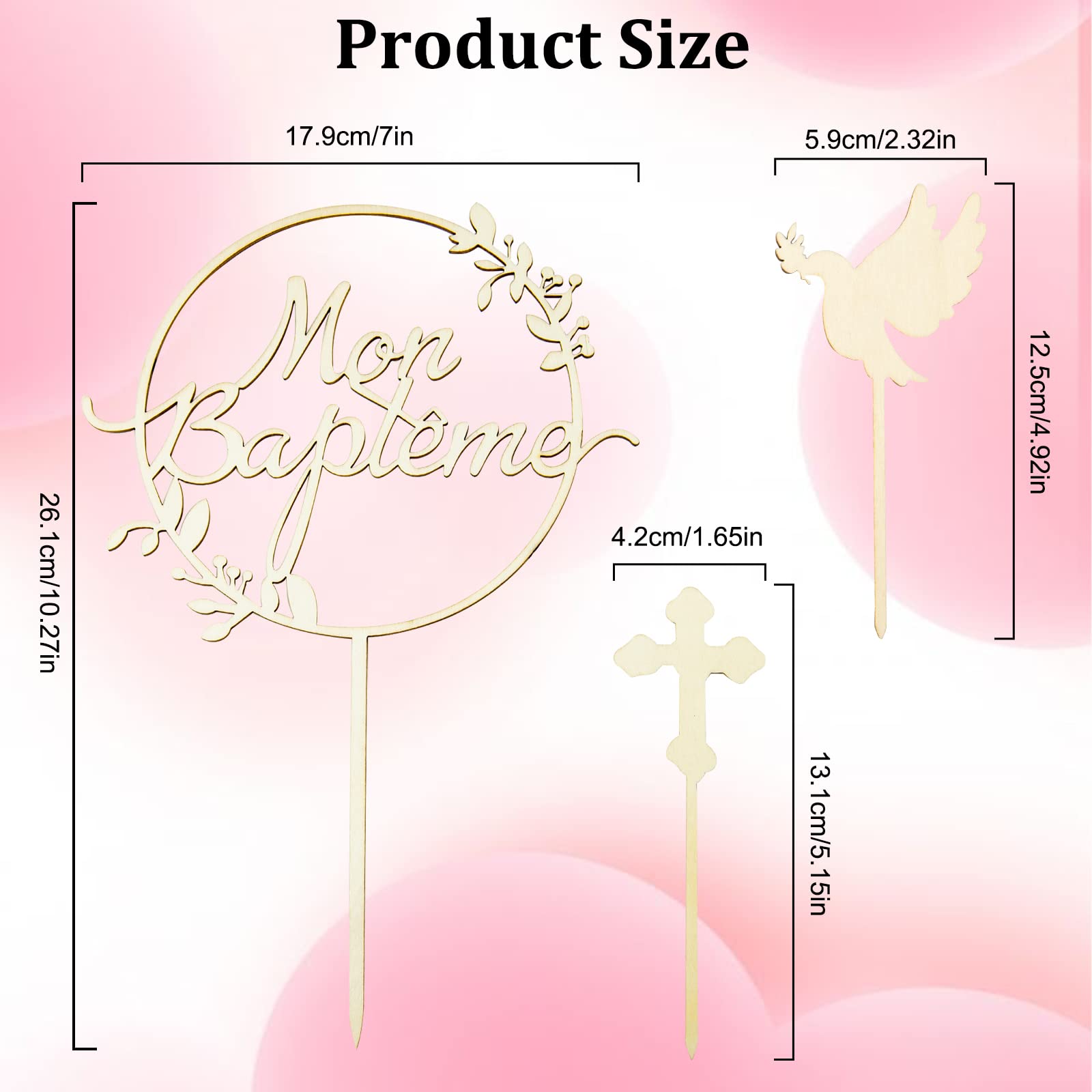3 pezzi Cake Topperin Legno Cake Topper per Bambini e Bambine per Comunione, Battesimo, Cresima