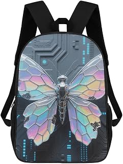 Fish Scale Butterfly Large Backpack for Work, 17 Inch Laptop Bag | Waterproof Pack Bag for Travel, Lightweight Rucksack for Women Men, Durable Computer Bag with Zipper and Side Pockets