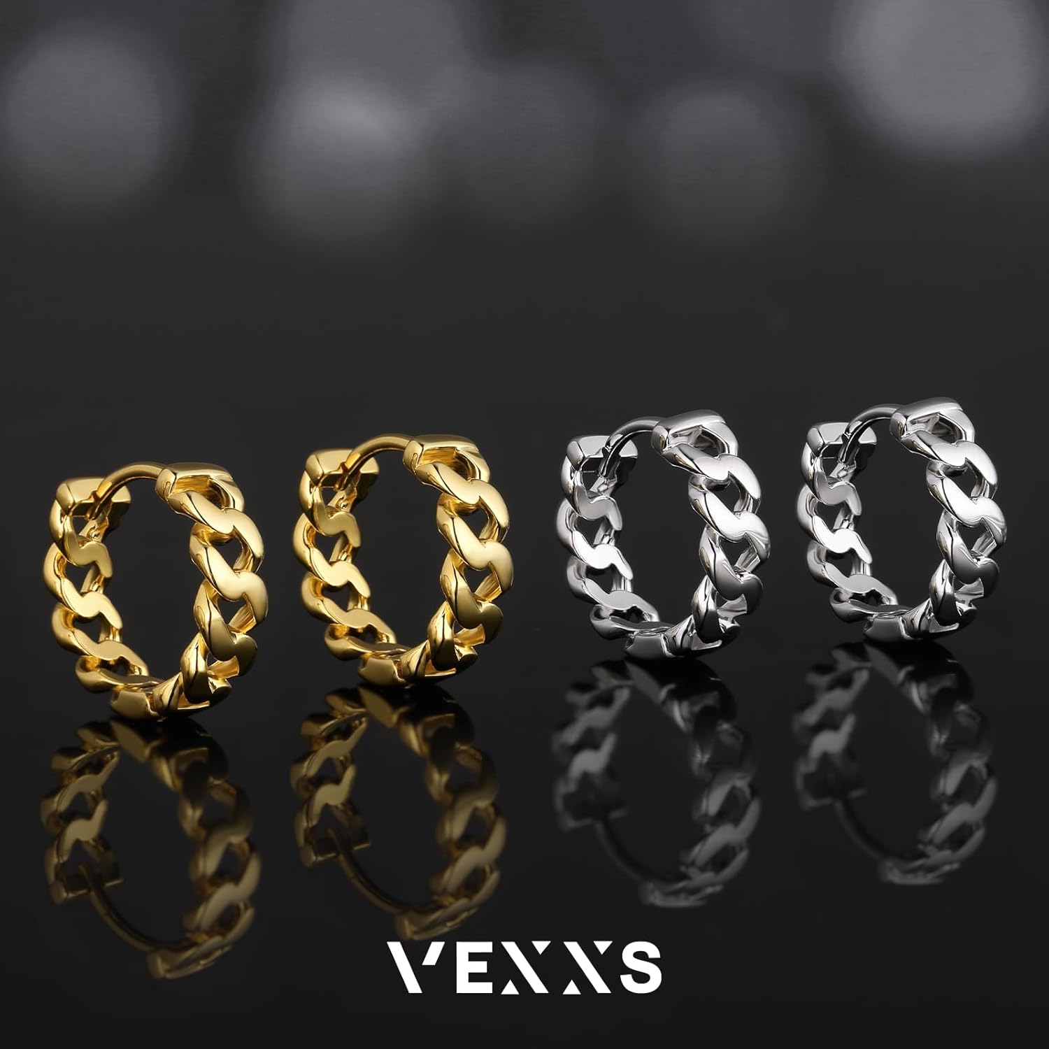 VEXXS Hoop Earrings for Men, 18K Gold Plated Dangle Hoops Earrings, Mirror Polishing Cuban Hoop Earrings, Hypoallergenic Earrings for Men