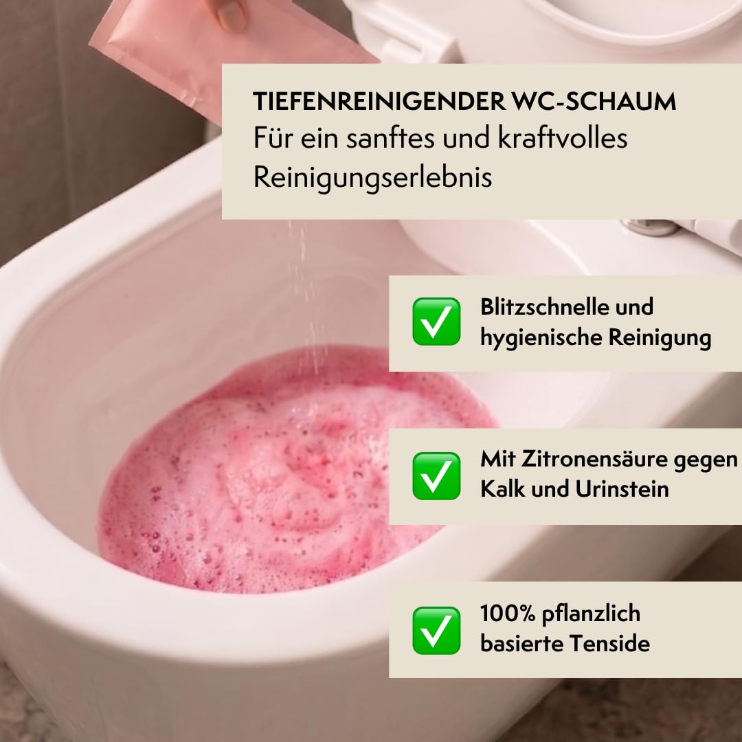 everdrop tiefenreinigender WC‑Schaum Pink – 3er‑Set für 9 Andwendungen für gründliche Toilettenreinigung, plastikfrei & vegan, mit natürlichem Duft – entfernt Kalk & Schmutz ohne aggressive Chemie