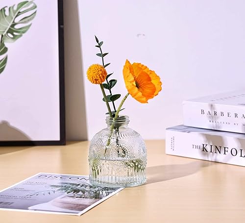 Miniatura 9 de Juego de 6 jarrones de cristal, frascos de flores de vidrio, botellas pequeñas para arreglos florales, jarrones florales decorativos rústicos para