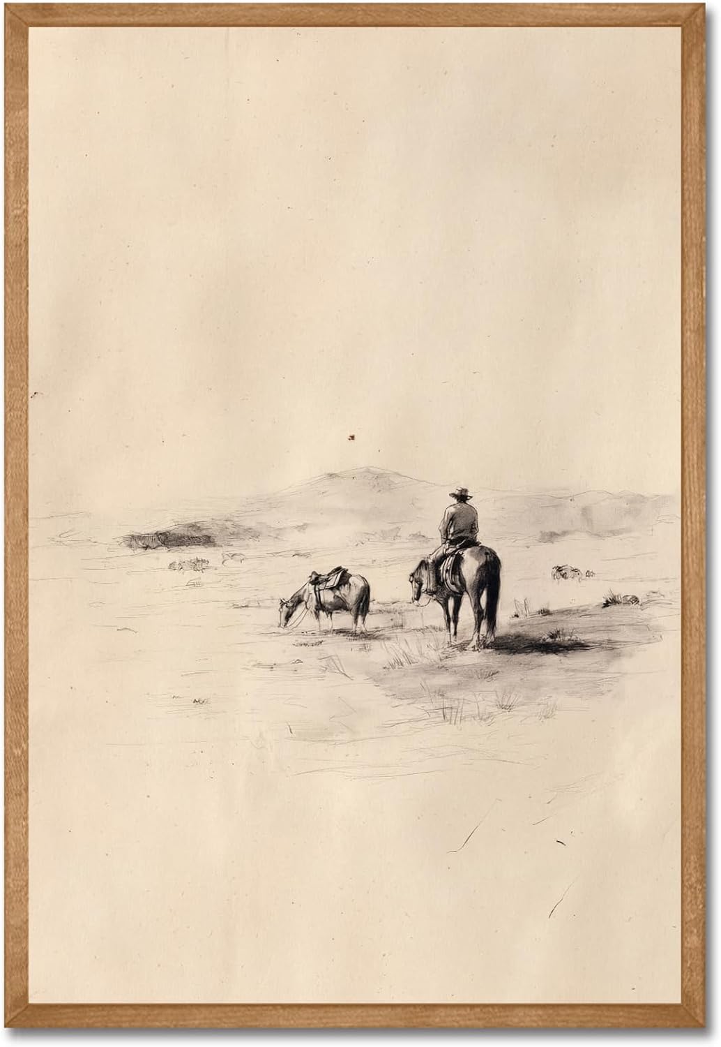 Western Cowboy Wall Art Vintage Horse Sketch Art Poster Trendy Western Wall Decor Minimalist Sketch Cowboy Pictures Vintage Rustic Southwestern Poster for Living Room Bedroom Bathroom 16x24in Unframed