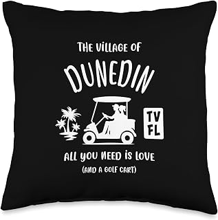The Village of Dunedin TV FL Golf Cart Design Throw Pillow