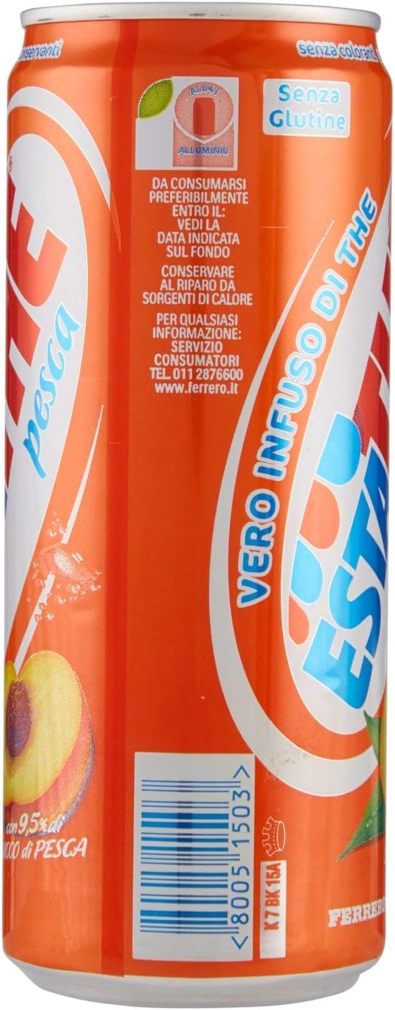 24X Estathe al Gusto di Pesca con Vero Infuso di Foglie di Thè Lattina 330ml [CAIYA® BOX da 24 Lattine]
