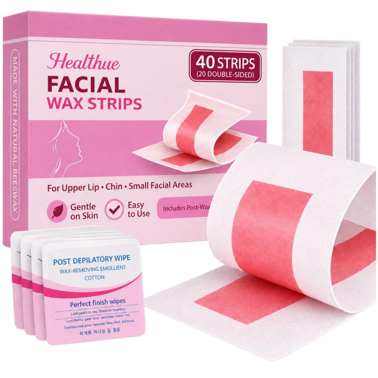 Wax Strips for Face Hair Removal, Cold Face Wax Strips for Upper Lip & Chin 40 Count (Pack of 1)