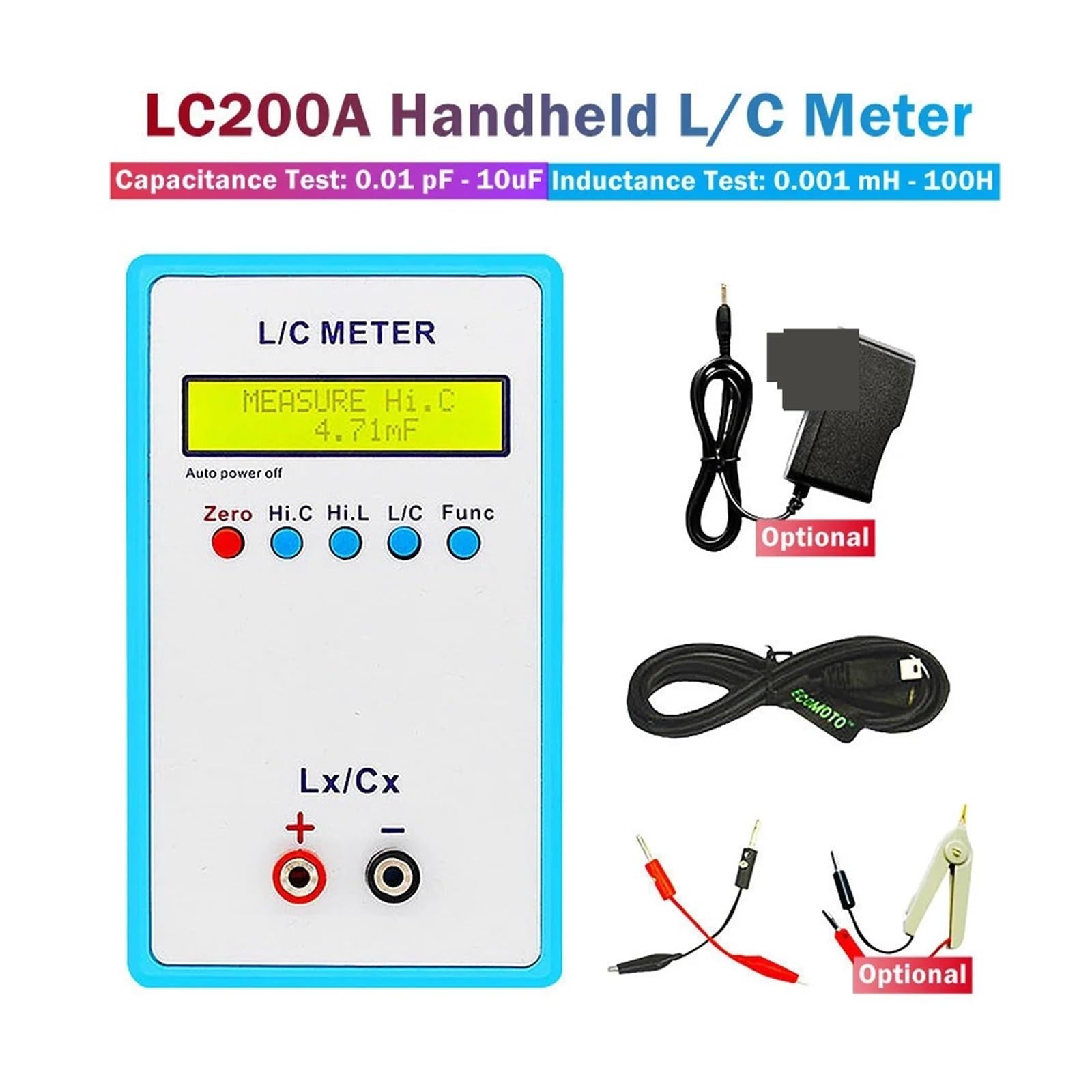 Medidor LCR, Medidor de capacitancia e inductancia portátil LC200A Puente digital Pantalla LCD retroiluminada LCR Probador