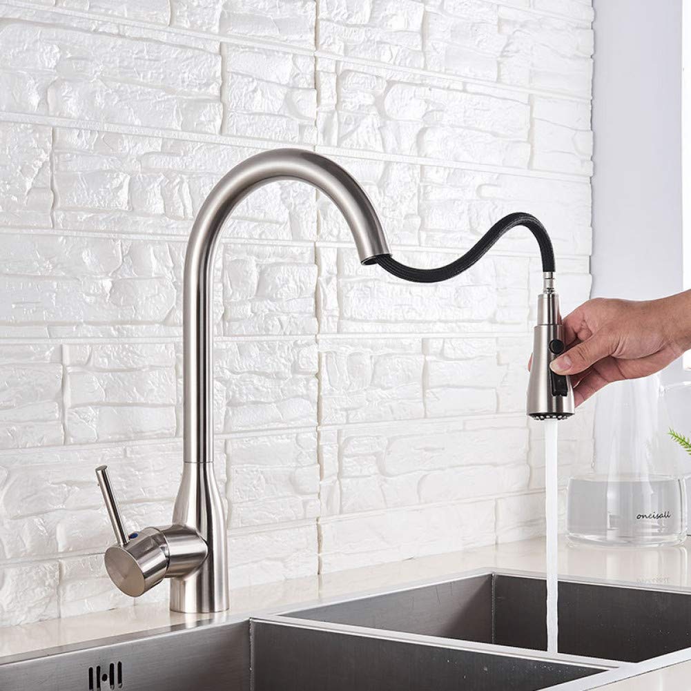 Robinet de cuisine rotatif en nickel brossé pour simplifier la vaisselle et la cuisine