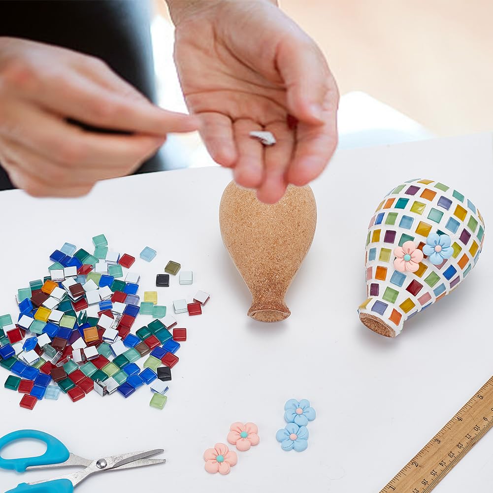 Kit Vaso Mosaico Fai Da Te Giallo - Piastrelle Blu Sfumate Per Fiori Secchi, Decorazione Casa