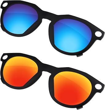 Unisex Polarized Clips for Oakley Meta HSTN OW8002 51mm, Protect Your Eyes - Black Frame - Ice Blue & Orange Red