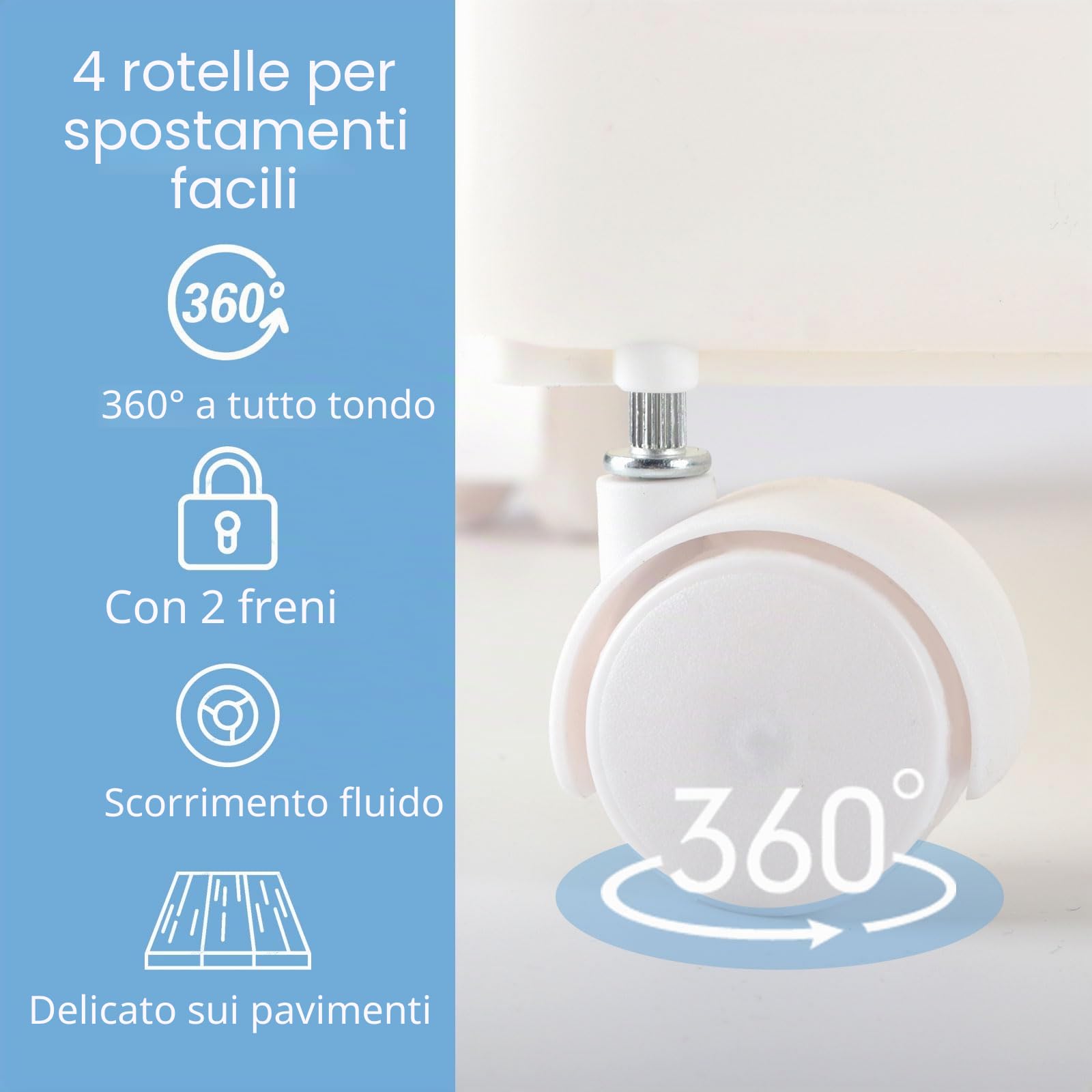 Cesto Portabiancheria con Ruote, 41,5L Cesto Biancheria Sporca Pieghevole, 37,7x31x50cm Cesta Portabiancheria in Plastica con Manici, Cesta Panni Sporchi Porta Biancheria Sporca per Bagno, Lavanderia