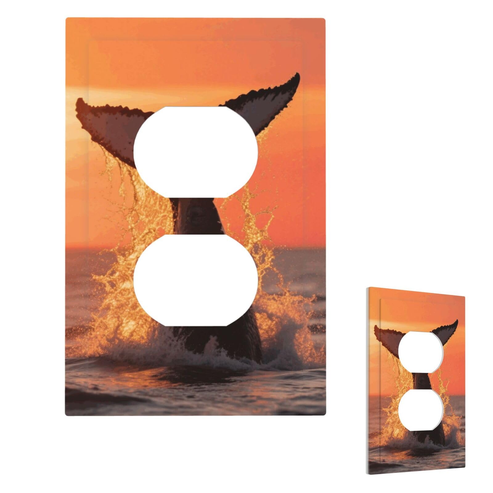 Sunset Humpback Whale Wall Plate Cover Modern Decorative 1 Gang Light Switch Cover Unbreakable Receptacle Outlet Covers For Living Room Bedroom Home Decor Duplex