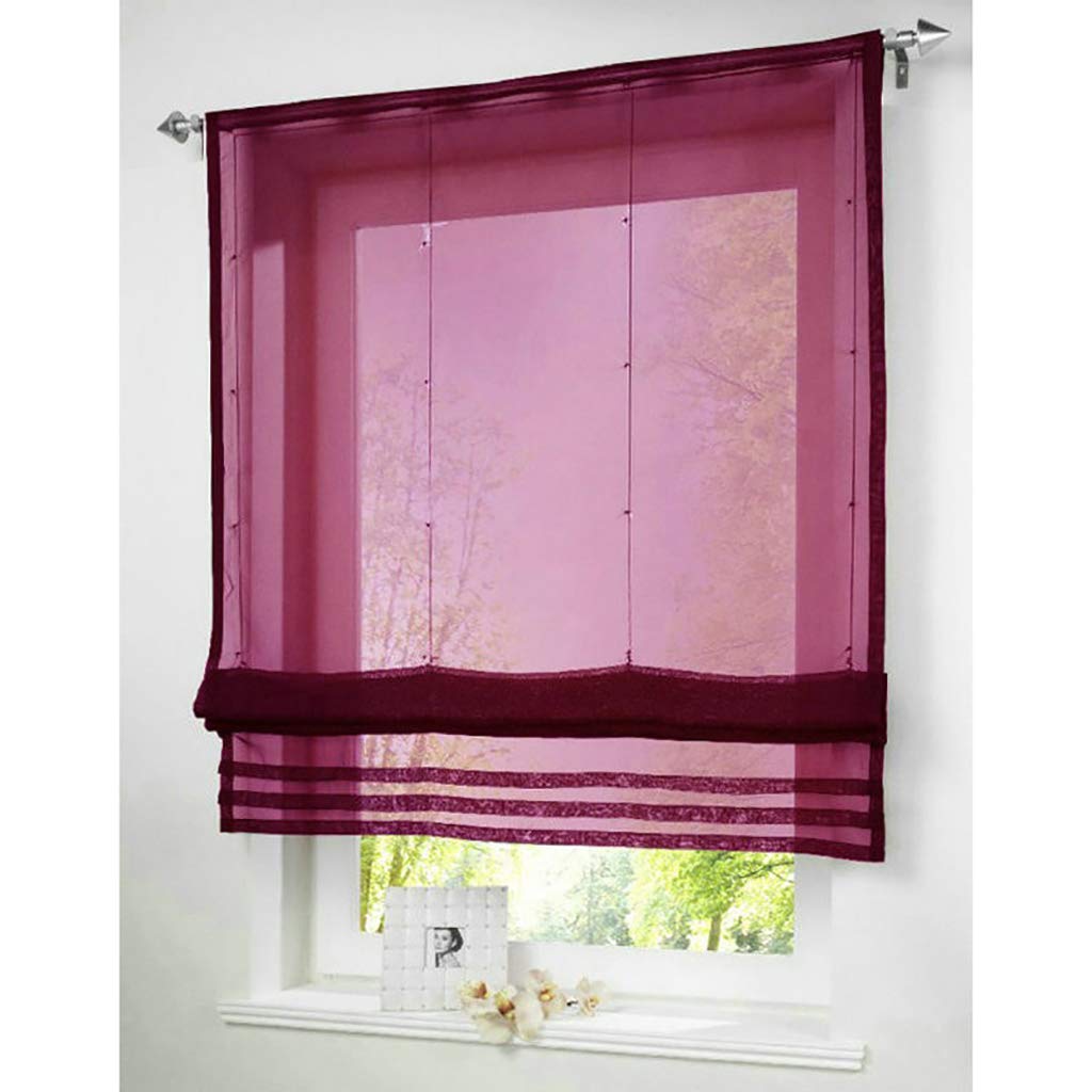 SIMPVALE 1 Panel Roman Blind Classic Solid Color - Sheer Tie-up Curtain with Rod Pocket - for Living Room Bedroom Balcony Kitchen Small Window, Wine red, 100x155cm