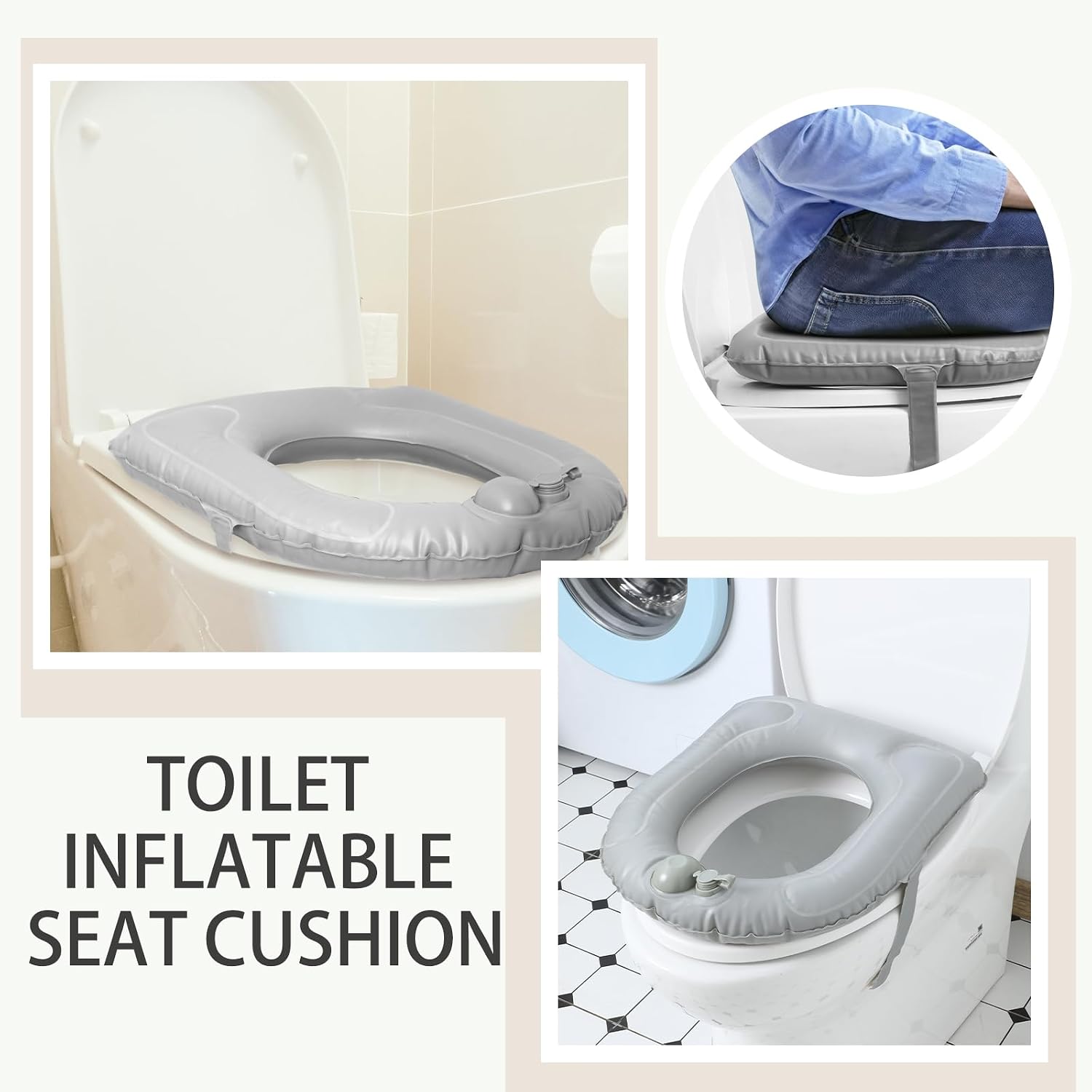 Gilprop Travel Toilet Seat Riser Inflatable Padded Toilet Seat for Seniors Portable PVC Bedside Commode Grey Raised Cushion with Suction Cup and Storage Bag for Elderly Recovery Senior Travel Camping image 4
