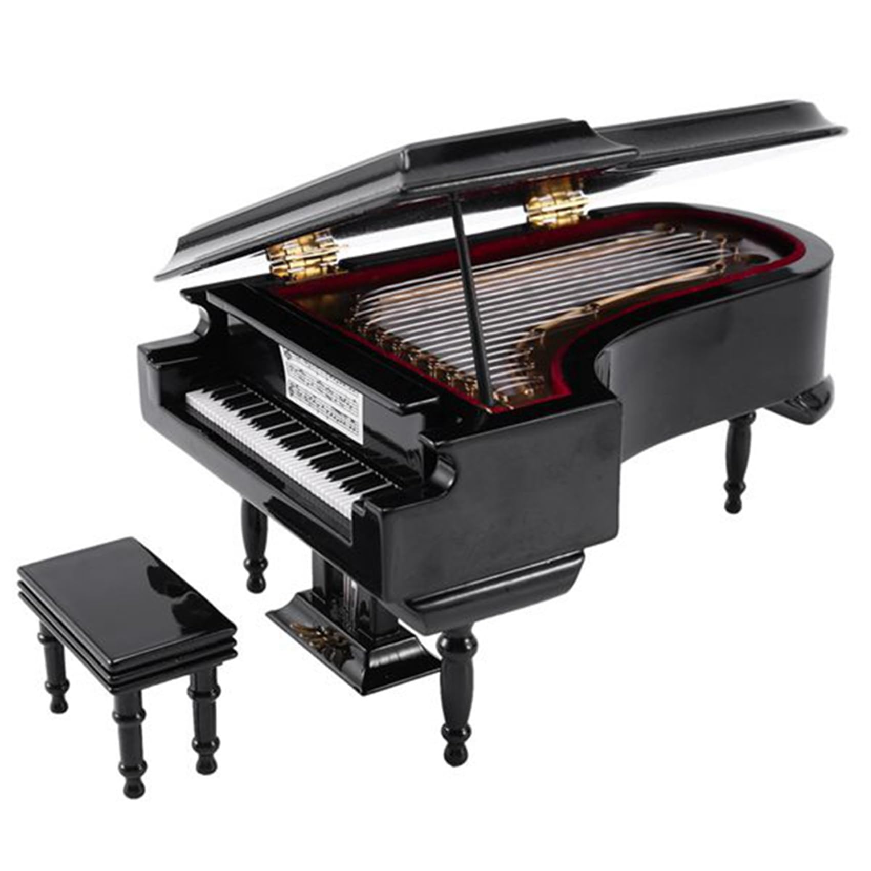 Kit de Modèle de Piano À Queue Miniature Instrument de Musique avec Chaise, pour la DéCoration de Bureau À Domicile (Noir, sans Musique)