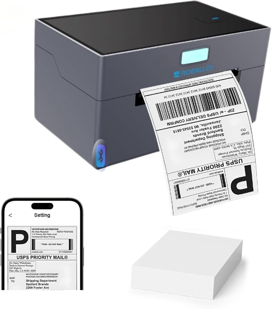 Thermal Shipping Label Printer, 4x6 Bluetooth Shipping Printer for Small Business, Compatible with Windows, Mac, iOS, Android, Portable Label Printer Official Home Use