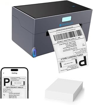 Thermal Shipping Label Printer, 4x6 Bluetooth Shipping Printer for Small Business, Compatible with Windows, Mac, iOS, Android, Portable Label Printer Official Home Use