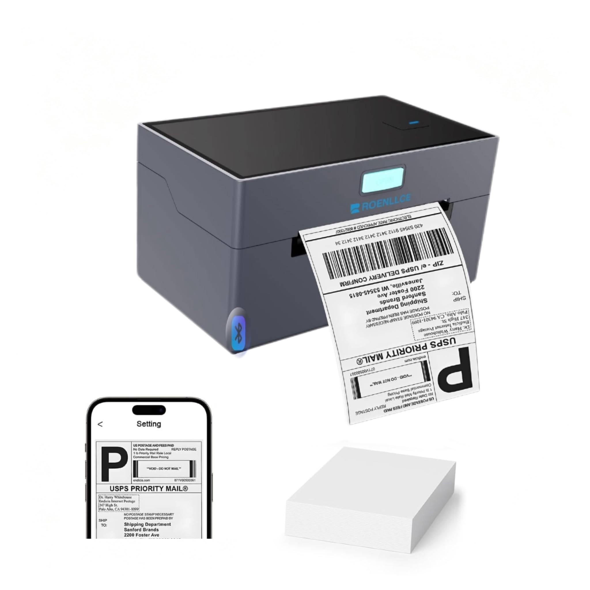 Photo 1 of Yonigata Thermal Shipping Label Printer, 4x6 Bluetooth Shipping Printer for Small Business, Compatible with Windows, Mac, iOS, Android, Portable Label Printer Official Home Use