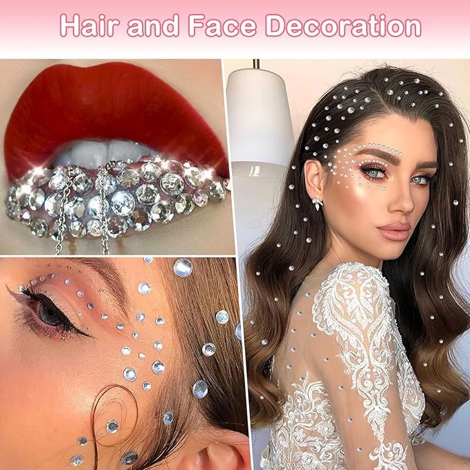 Image of Crystal Hair Rhinestones Sticker Sheet Set - Self Adhesive Face Gems & Hair Stickers for Hair Decoration - 3D Diamond Jewels for Craft, Nail Art, Makeup & Festival Party for Women & Girls