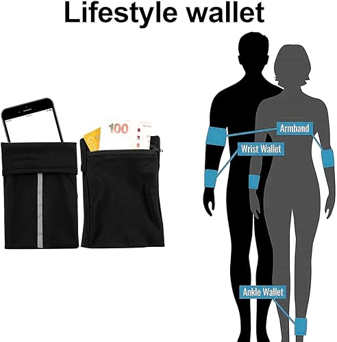 Miniatura 4 de Easyports - Cartera de muñeca de 2 bolsillos para teléfono celular, cartera de tobillo, bandas para sudor, brazalete, bolsa oculta, cartera de