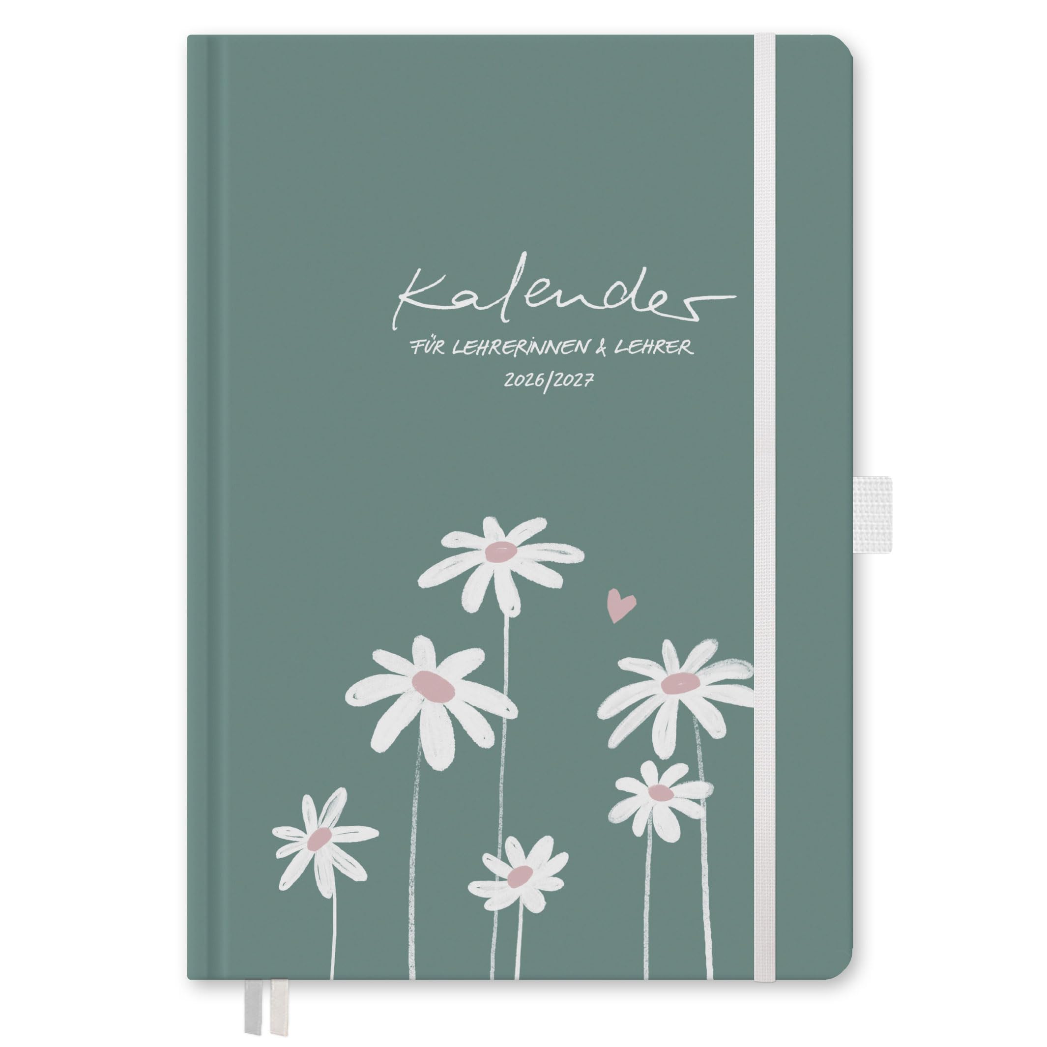 Eine der Guten Lehrerkalender 2026 2027, A5+ Lehrerplaner, 4 Seiten pro Woche, hochwertiger Hardcover Schulplaner für Schuljahr 26/27, mint weiß, 17x24 cm, klimaneutral