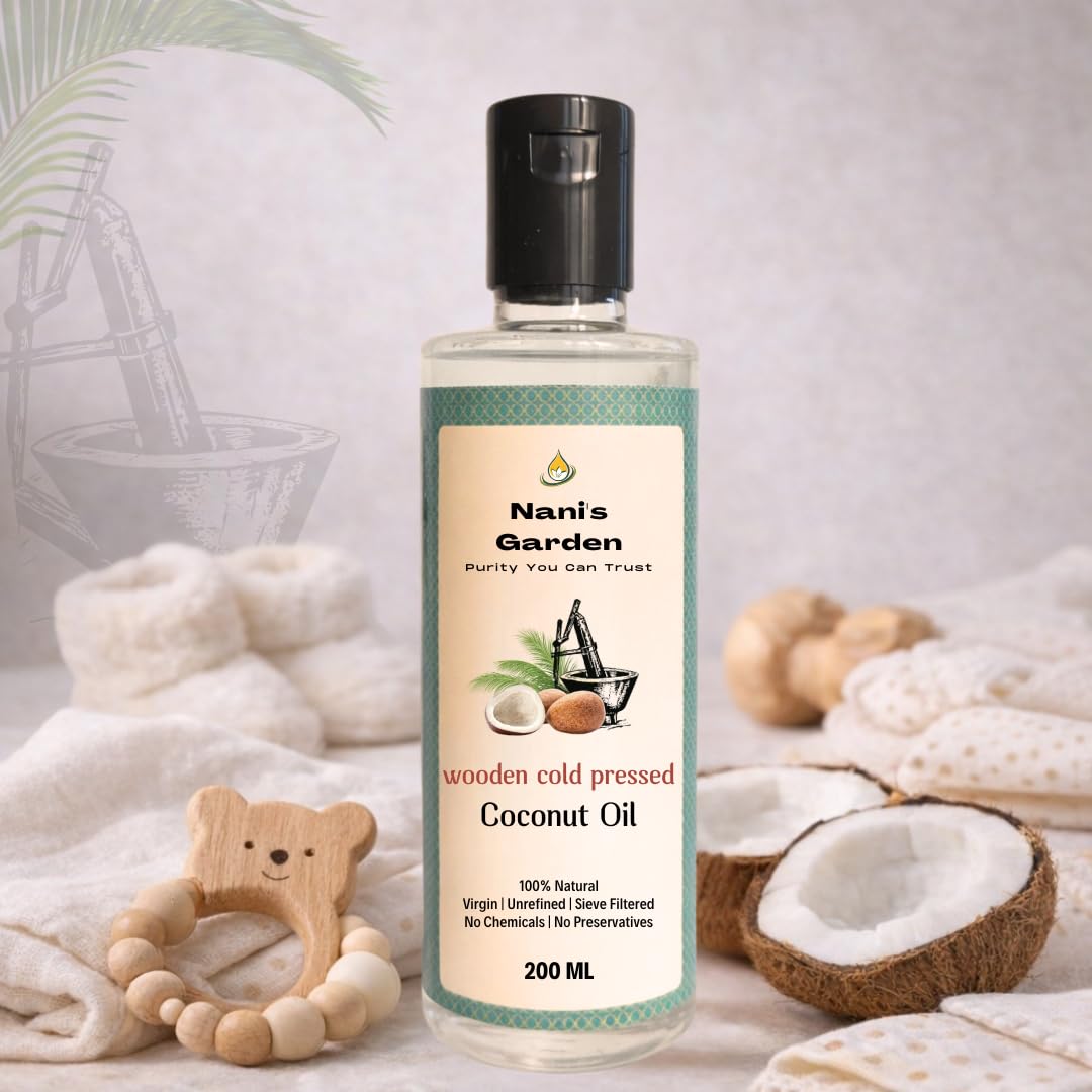 Nani’s Garden Virgin Coconut Oil Wooden Cold Pressed | Baby Massage, Diaper Rashes, Jaapa Maalish, Oil Pulling, Body Massage |100% Pure Nariyal Tel | No Hexane, Chemicals or Artificial Fragrance | 200ML-image-25
