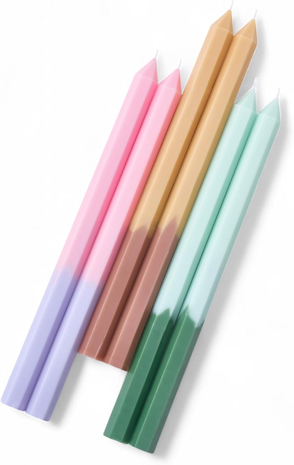 Tall Unscented Hexagonal Multi Color Taper Candles (6 Pack) Smokeless Unscented Taper Candle Long Burning Hand Poured 13.8 inch Candlesticks Ideal for Weddings Dinner Parties Home Decor