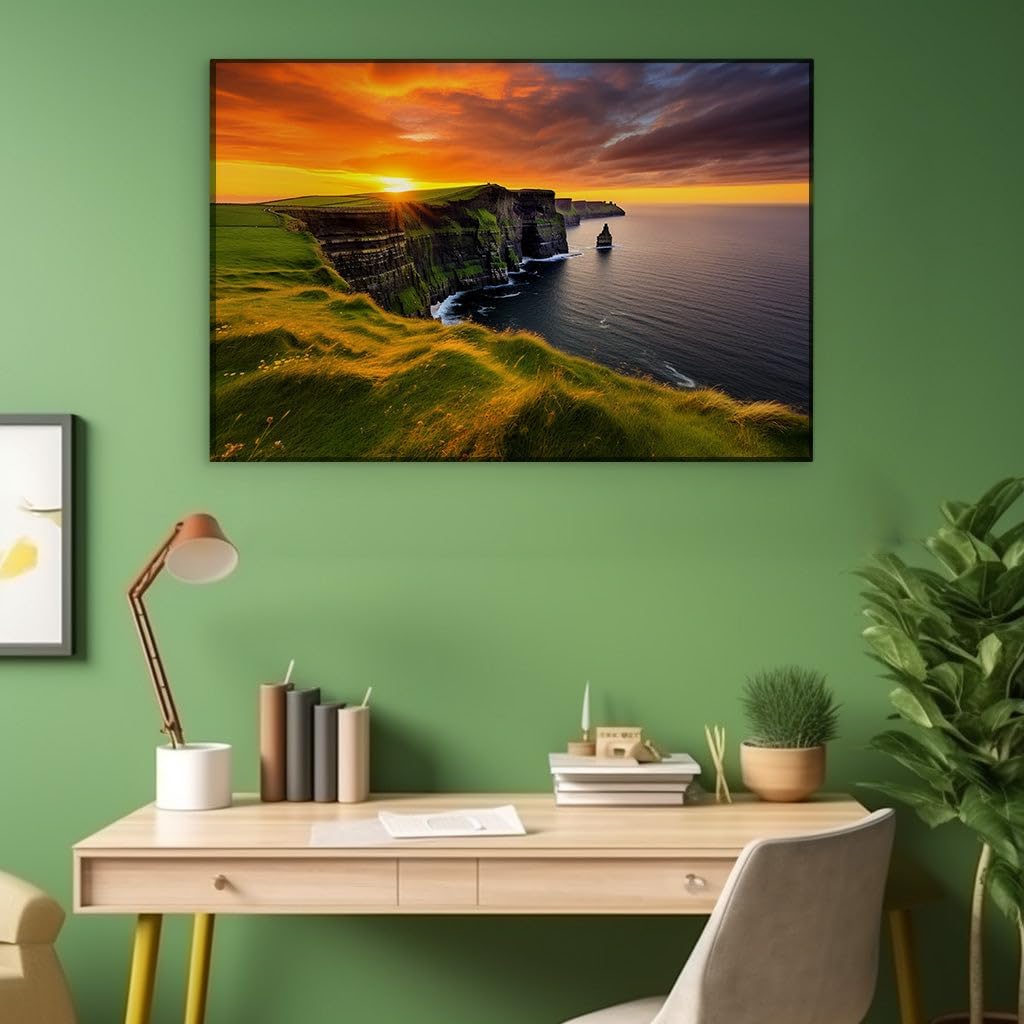 Canvas for Living room. Cliffside Sunset Serenade Embracing Ocean Hues, 27 x 18 inch Canvas Wall Art - Contemporary Masterpieces - Modern Home Decor - 69x46 cm (27x18 inch)