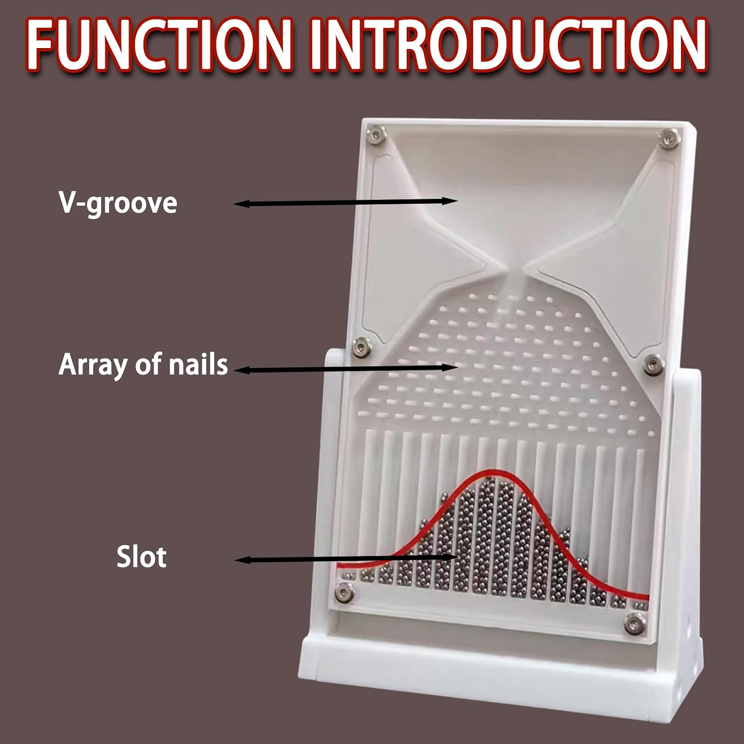 7.1 X 4.7 Inch Galton Board Mathematical Model, Probability and Statistics Kit, Probability Demonstration, Suitable for Physics Labs, Sparking Curiosity (Color: Red Curve)